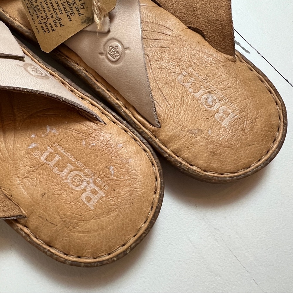 Born Women's Beige Leather Buckle Slide Sandals - Picture 10 of 12